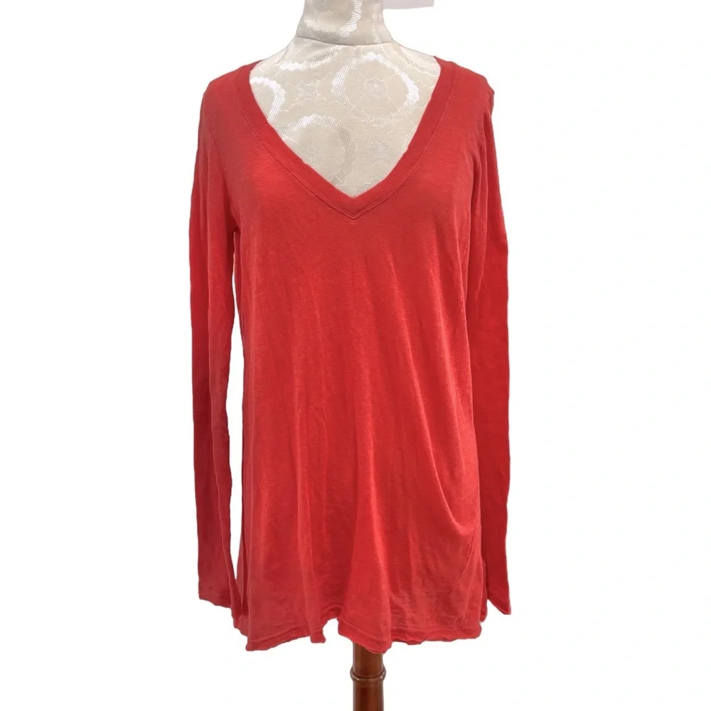 Free People Moonshine Cotton Long Sleeve Tunic Top Coral Orange Size Small NWT